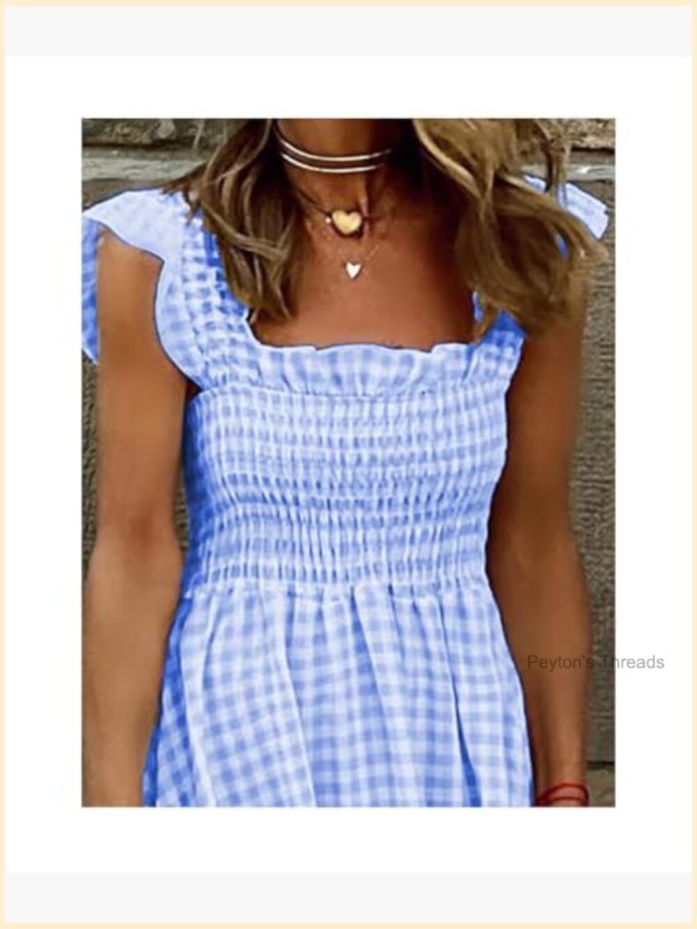 Square Neck Plaid Smocked Dress Ruffle Sleeveless Maxi Long Dress - Picture 3 of 5